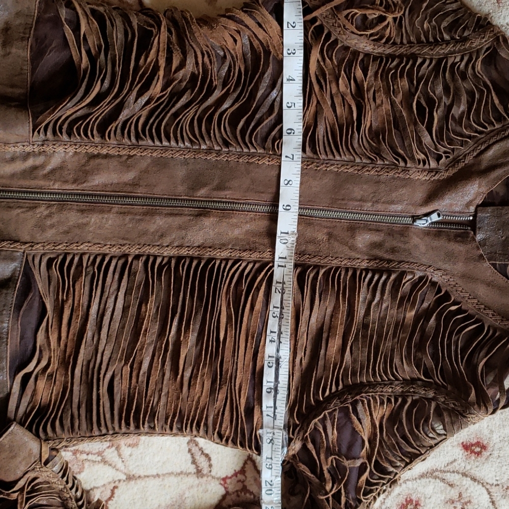 Natto leather shredded slashed mesh fringe jacket - Picture 11 of 12